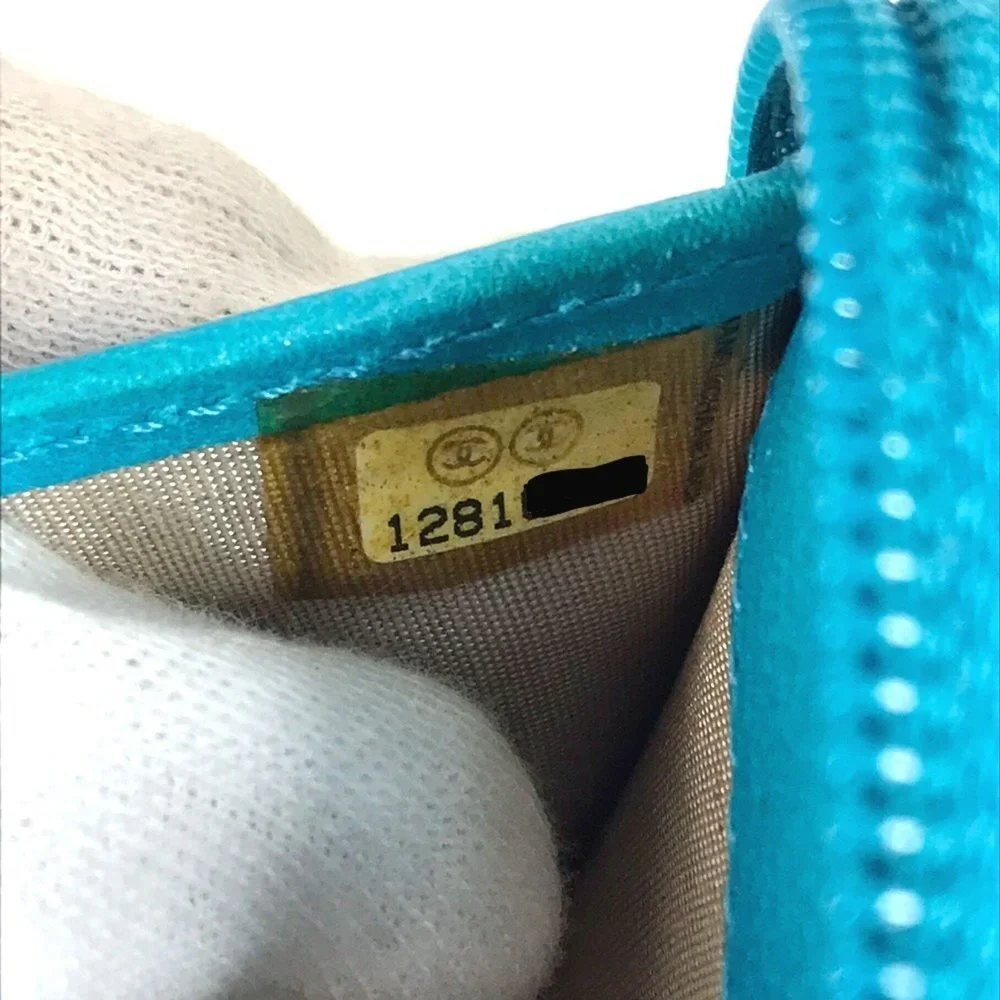 CHANEL Authentic Blue Leather Logo Wallet